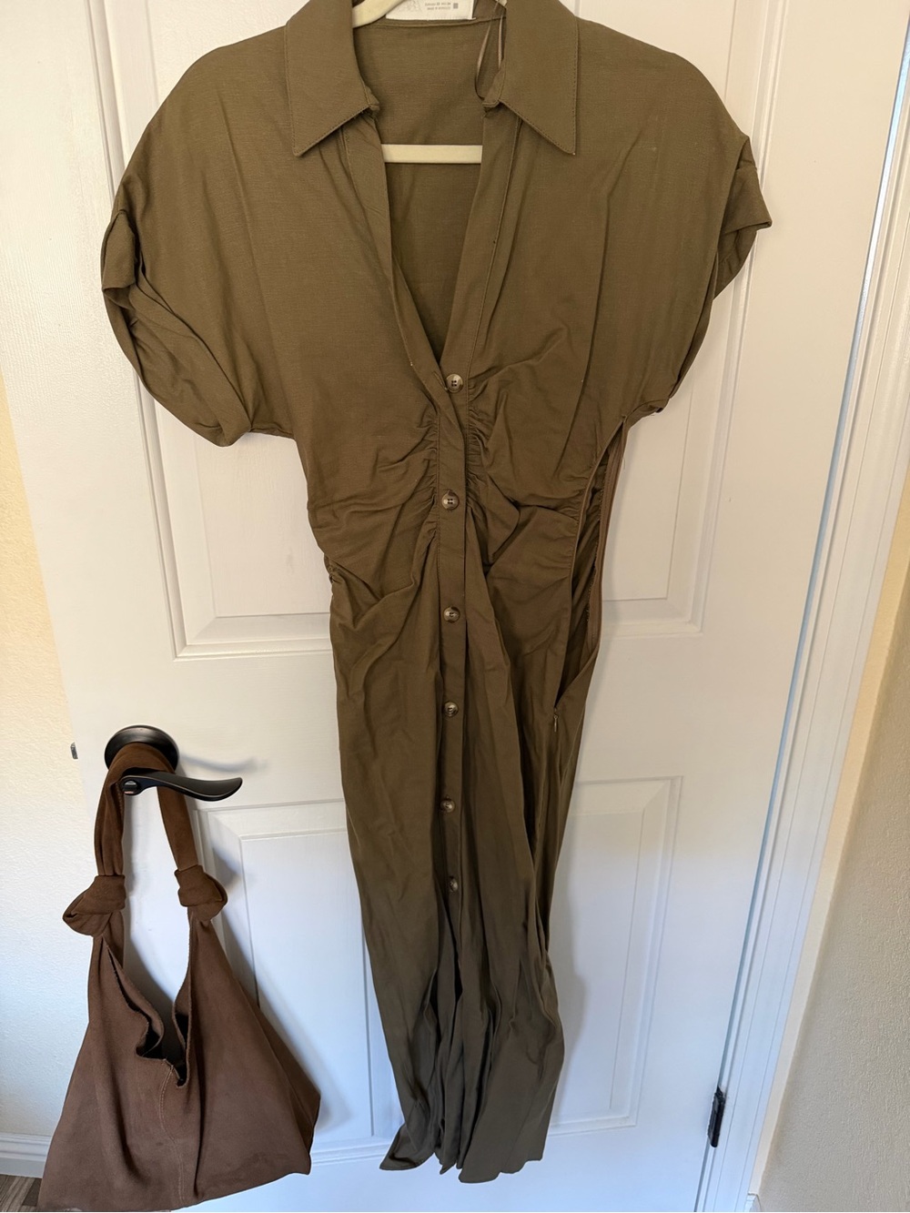 Zara Olive Green Midi Shirt Dress